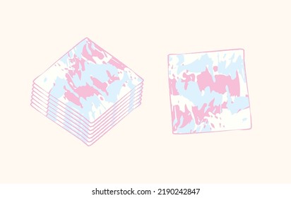 Square light blue and pink napkin in flat vector illustration