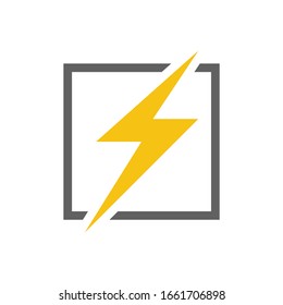 Square Lightning Bolt Thunder Electric Power Energy Logo Design Template