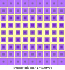 Square lilac figures on yellow. Abstract geometric technology. The transition from large to small, from dark to light. Vector. Seamless pattern.