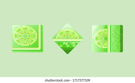 Square lime icons. Flat style