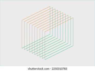 A square line arrangement with a different color on each side.