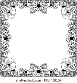 Square Line Art Flower Abstract Leaf Floral Frame