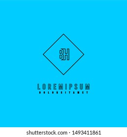 square line BH logo letter isolated on blue background design simple concept