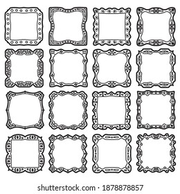 Square line black vector label hand drawing doodle style isolated on white background