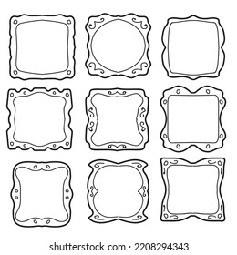 Square line black vector label hand drawing doodle style isolated on white background