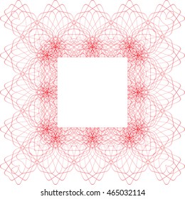 Square line border frame with abstract guilloche lace contour on white (transparent) background. Space for text can be used for invitations, poster or greeting cards. Vector illustration eps