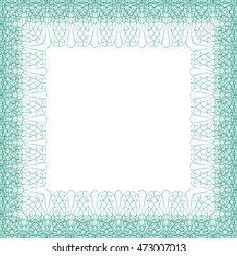 Square line border frame with abstract guilloche lace contour on white (transparent) background. Space for text can be used for invitations, poster or greeting cards. Vector illustration eps