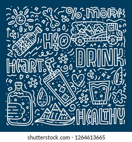 Square line doodle vector illustration. Blue water concept