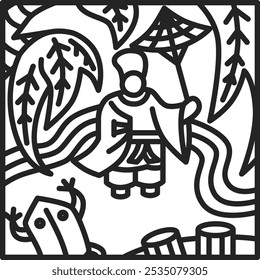 Square line drawing Hanafuda icon Shimotsuki Tochi November Michikaze Ono Tochi and Michikaze