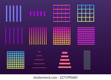 Cuadrícula cuadrada Icono de marco conjunto degradado colorido Textura cuadrada brillante marco de cuadrícula de línea estilo minimalista Elemento de plantilla de icono 