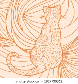 Square line pattern. Abstract background. Hand drawn cat. Doodle for work