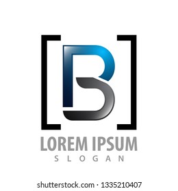 Square line with shiny letter B logo concept design. Symbol graphic template element 