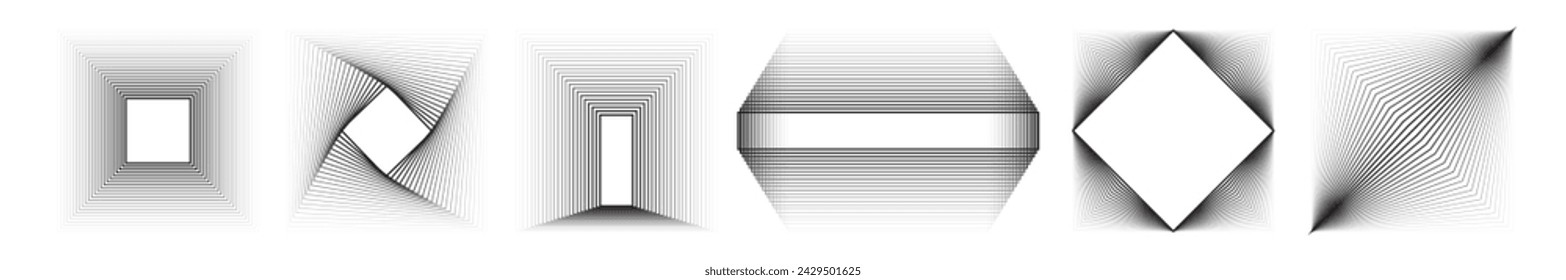 Square line transition. Vector abstract halftone pattern. Square and rectangle shape geometric elements on transparent background
