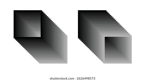 Square line tunnel, illusion optical pattern, square tunnel shape. Vector template illustration.