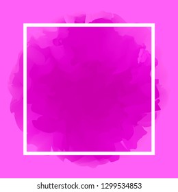 square line white on abstract purple background, empty frame on purple water color art template and copy space, purple watercolor banner frame blank, frame painted watercolor banner purple blank