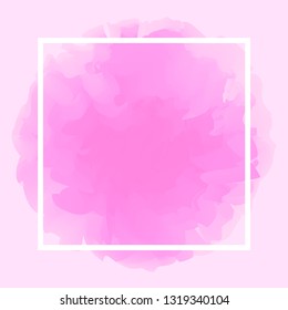 square line white on abstract pink soft background, empty frame on purple pink water color art template and copy space, pink watercolor banner frame blank, frame painted watercolor banner purple blank