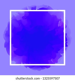 square line white on abstract blue soft background, empty frame on pastel blue water color art template and copy space, purple watercolor banner frame blank, frame painted watercolor banner blue blank