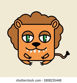 Square Lion Funny Cartoon Flat