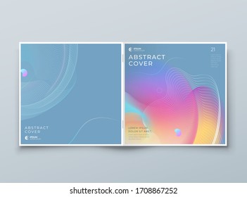 Square Liquid Abstract Cover Background Design. Fluid Dynamic Element for Modern Brochure, Banner, Poster, Flyer or Presentation Template with Line Pattern.