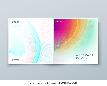 Square Liquid Abstract Cover Background Design. Fluid Dynamic Element for Modern Brochure, Banner, Poster, Flyer or Presentation Template with Line Pattern.