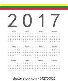 Square Lithuanian 2017 year vector calendar. Week starts from Sunday.