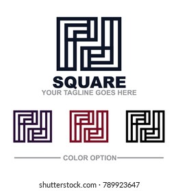 square logo with abstract design combine line art eps 10
