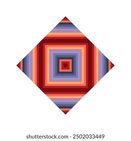 Square logo with bright pixel pattern in Mexican style. Rhombus with vivid tribal geometric triangles and squares ornament. Aztec rug element.