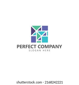 Square Logo With Colorful Mosaic. Suitable For Company, Business, Industry, Factory, And Organization.