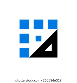 Ein quadratisches Logo, das aus neun blauen Quadraten besteht, wobei der untere rechte Abschnitt durch ein schwarzes Dreieck mit einem weißen dreieckigen Ausschnitt ersetzt wird