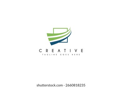 Design de logotipo quadrado com ilustração de vetor swoosh.