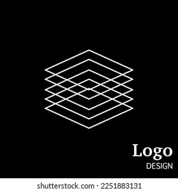 Square logo design symmetrical line shape is white on black background for company, business, etc.