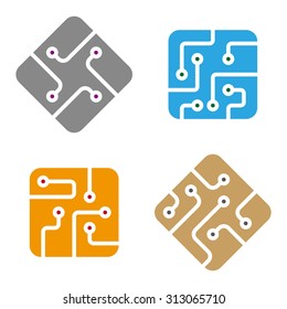 Square logo element. Colorful digital icon set. You can use in the machine, chips, electronics, and communication concept of pattern