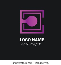 square logo with gradient color and circle in middle