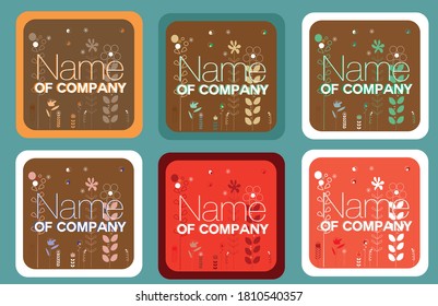 Iconos de logotipo cuadrado de colores diferentes. Trasero de flores. Ilustración vectorial colorida.