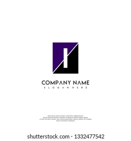 square I logo letter design concept in purple and black colors