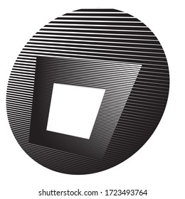 Square Logo with lines. Circle unusual icon Design .Background with Vector stripes .Geometric shape.