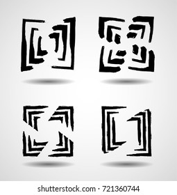 square Logo with lines.rectangle unusual icon Design .frame with Vector stripes . circular arrows