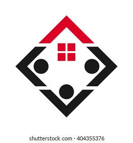 square logo. roof logo. community of people logo vector.