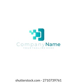 Square logo technology, technology logo with blue pixel icon