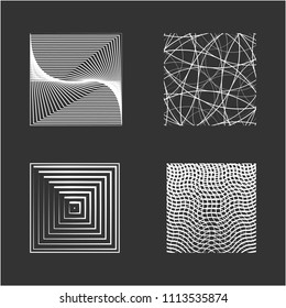 Square logo templates. Memphis style. Black background. Stock vector.