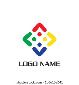 square logo vector. four people together form a square. The design colored like a rainbow. To show teamwork, diversity, friendship, togetherness, community, unity, harmony,  society, and others