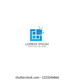 Square Logo with window and pixel Illustration Design Template, Suitable for Creative Industries, Technology, Multimedia, Education, Shops and related businesses.