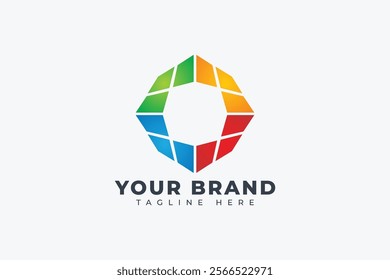 Square Loop Colorful Digital Mosaic Pixel Logo Design Element