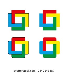 Square loop icon. Colorful block form. Interlocking ribbon shape. Vector overlap figure.