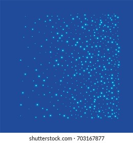 Square luminescent background of a random scatter of blue circles with a glowing effect, on a blue background.