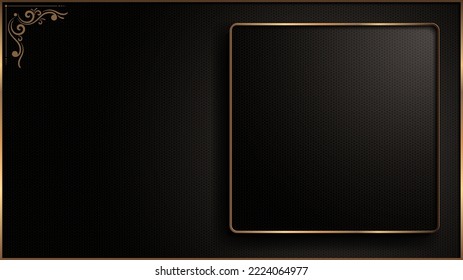 square luxury abstract background, artistic elements left side of the picture, template design, gold black frame,hexagon shape texture , classic image abstract for banner