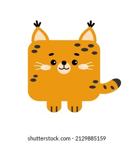 Square lynx forest animal face with paws icon isolated on white background. Cute bobcat cartoon square shape kawaii kids avatar character. Vector flat clip art illustration mobile ui game application.
