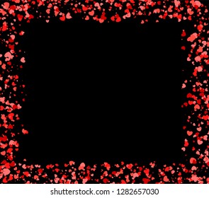 Square made of red and pink hearts and blank space in the center. Valentines day pattern with confetti made of hearts. Vector illustration for holiday on black background.