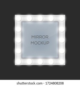 Square make-up mirror with light bulbs frame