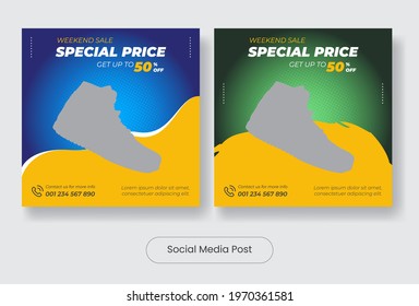 Square man shoes social media post template banner set. Vector illustration EPS 10